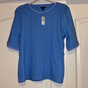 NWT Talbots blue with white contrast scallop edge elbow sleeve shirt top XLP
